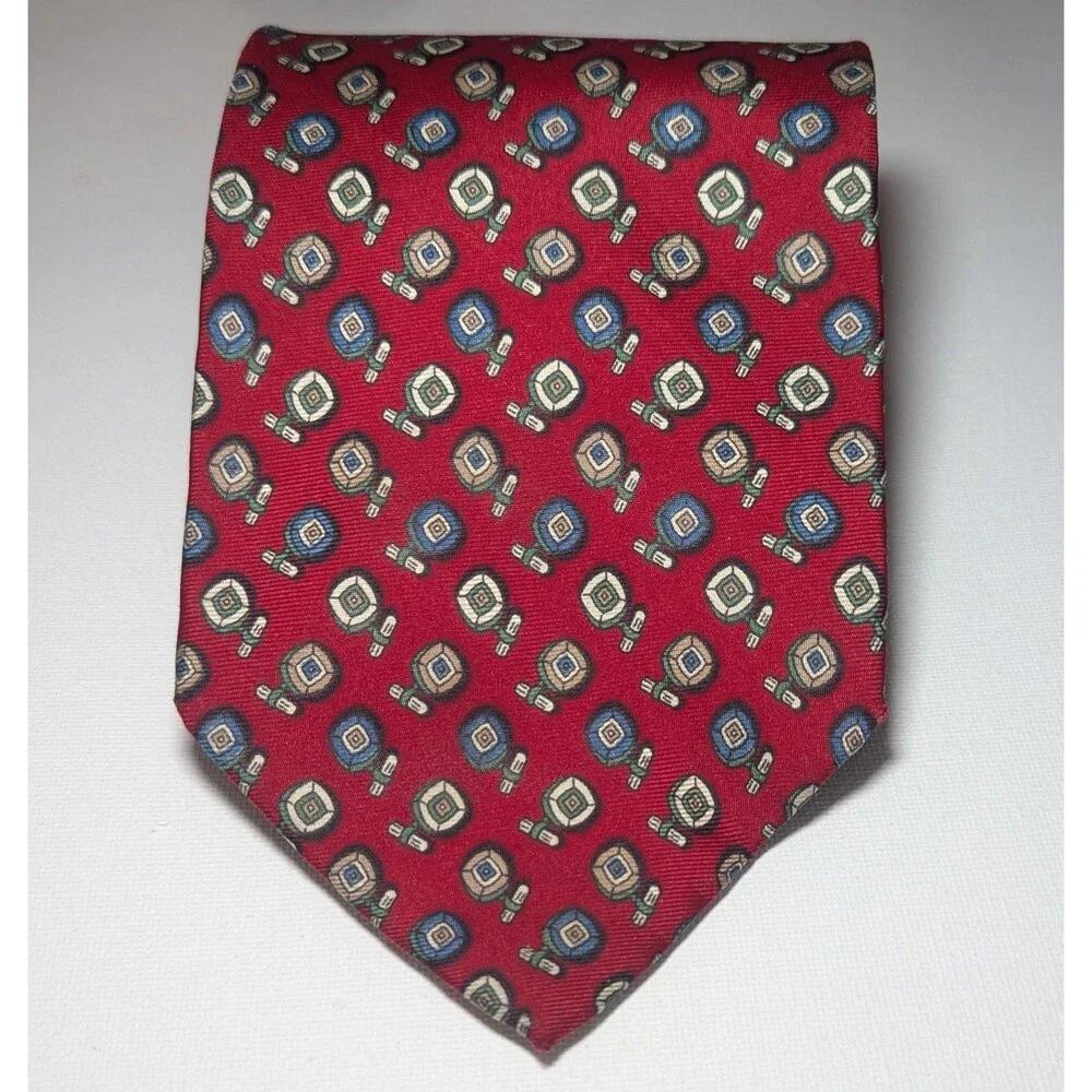 Brooks Brothers Necktie Mens Tie Burgundy Red Geometric Pattern 100%-Silk